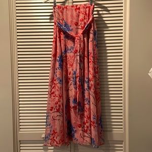 Pink floral maxi skirt w/ high slit